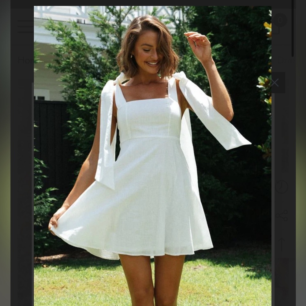 White Cotton Linen Tie Strap Babydoll Dress - Picture 10 of 14